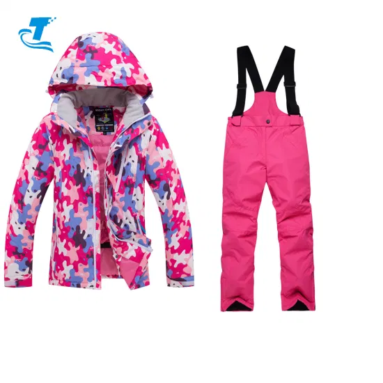 Женские костюмы розового цвета для девочек, зимняя водонепроницаемая одежда, лыжные куртки и брюки