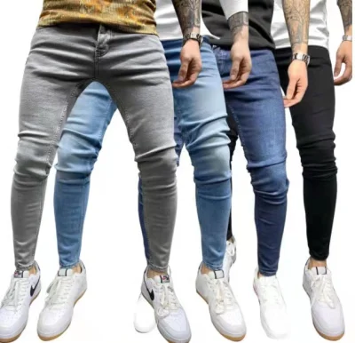 Повседневные джинсы скинни Брюки Классические джинсовые брюки Потертые эластичные джинсы для мужчин